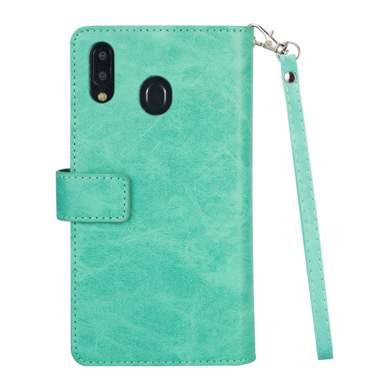 For Samsung Galaxy A20s Multifunctional Zipper Horizontal Flip Leather Case with Holder & Wallet & 9 Card Slots & Lanyard