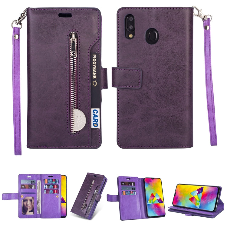For Samsung Galaxy A10s Multifunctional Zipper Horizontal Flip Leather Case with Holder & Wallet & 9 Card Slots & Lanyard