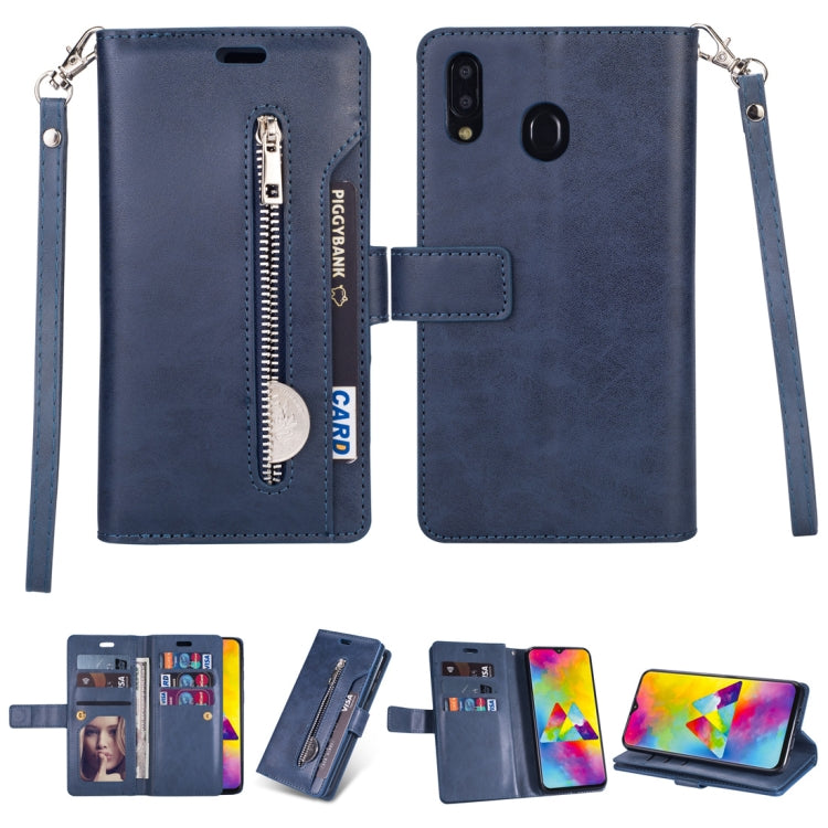 For Samsung Galaxy A10s Multifunctional Zipper Horizontal Flip Leather Case with Holder & Wallet & 9 Card Slots & Lanyard