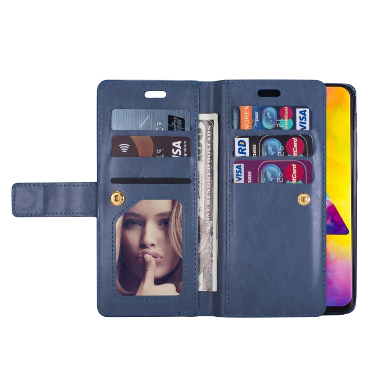 For Samsung Galaxy A10s Multifunctional Zipper Horizontal Flip Leather Case with Holder & Wallet & 9 Card Slots & Lanyard
