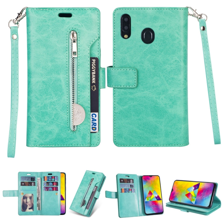 For Samsung Galaxy A10s Multifunctional Zipper Horizontal Flip Leather Case with Holder & Wallet & 9 Card Slots & Lanyard