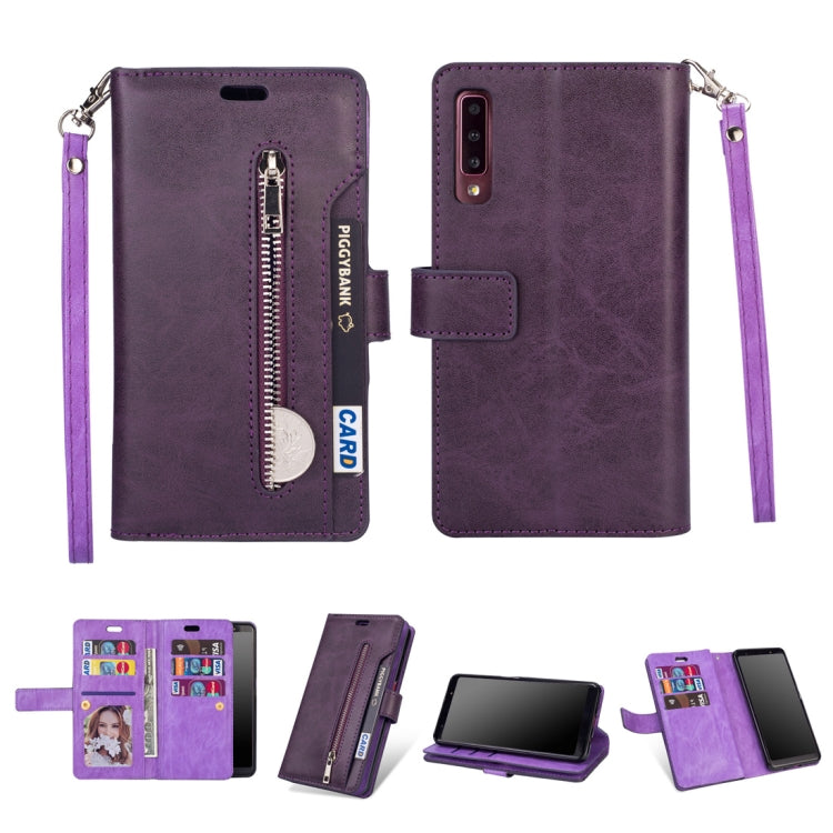 For Samsung Galaxy A70 Multifunctional Zipper Horizontal Flip Leather Case with Holder & Wallet & 9 Card Slots & Lanyard