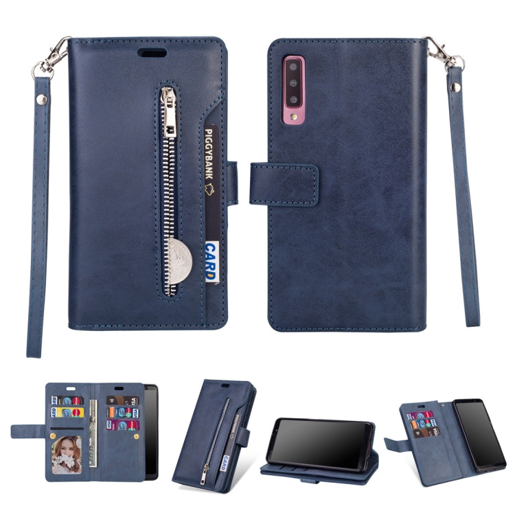For Samsung Galaxy A70 Multifunctional Zipper Horizontal Flip Leather Case with Holder & Wallet & 9 Card Slots & Lanyard