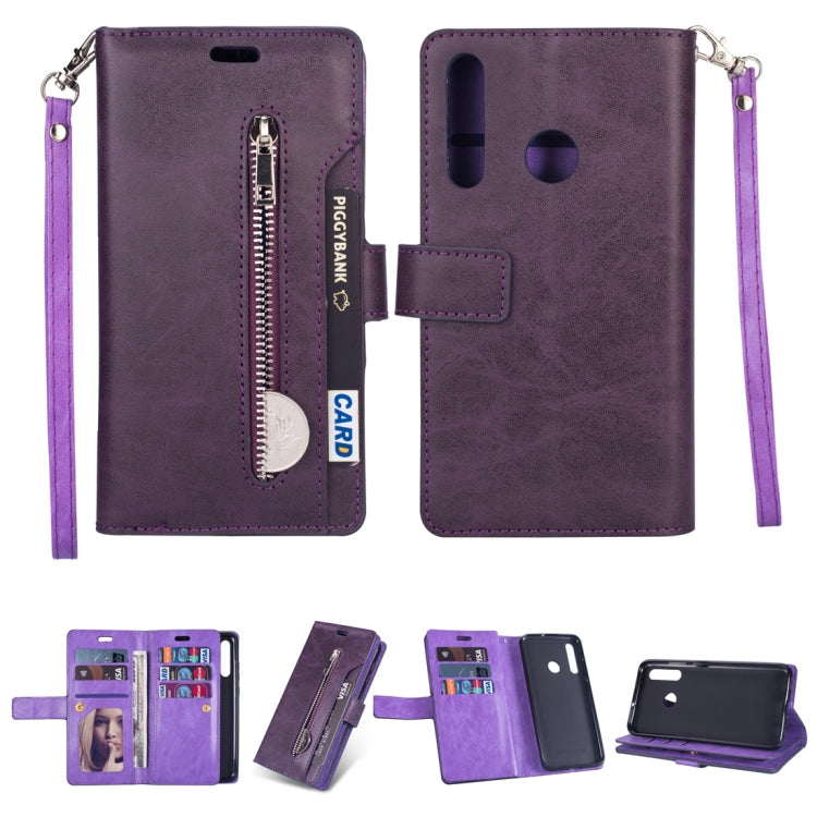 For Samsung Galaxy M30 / Galaxy A40s Multifunctional Zipper Horizontal Flip Leather Case with Holder & Wallet & 9 Card Slots & Lanyard