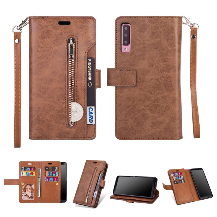For Samsung Galaxy A50 / A50s / A30s Multifunctional Zipper Horizontal Flip Leather Case with Holder & Wallet & 9 Card Slots & Lanyard