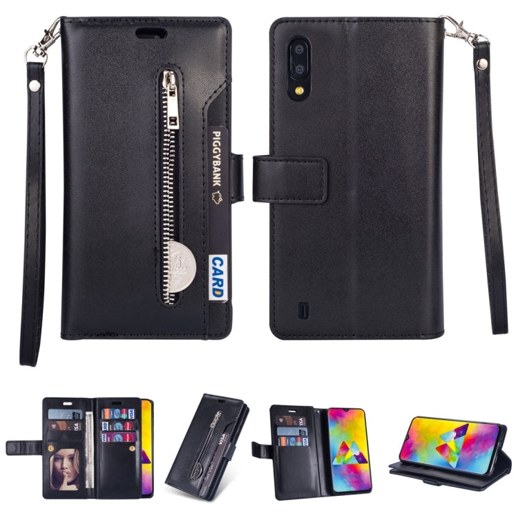 For Samsung Galaxy M10 / Galaxy A10 Multifunctional Zipper Horizontal Flip Leather Case with Holder & Wallet & 9 Card Slots & Lanyard