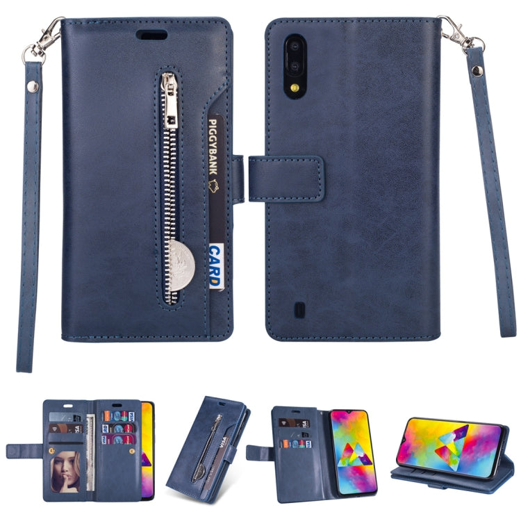 For Samsung Galaxy M10 / Galaxy A10 Multifunctional Zipper Horizontal Flip Leather Case with Holder & Wallet & 9 Card Slots & Lanyard