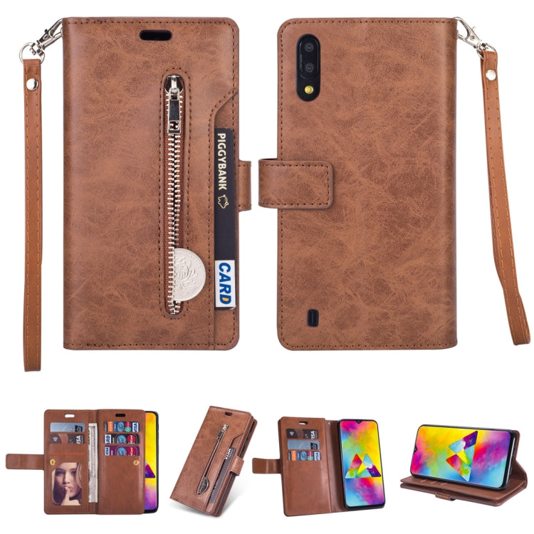 For Samsung Galaxy M10 / Galaxy A10 Multifunctional Zipper Horizontal Flip Leather Case with Holder & Wallet & 9 Card Slots & Lanyard