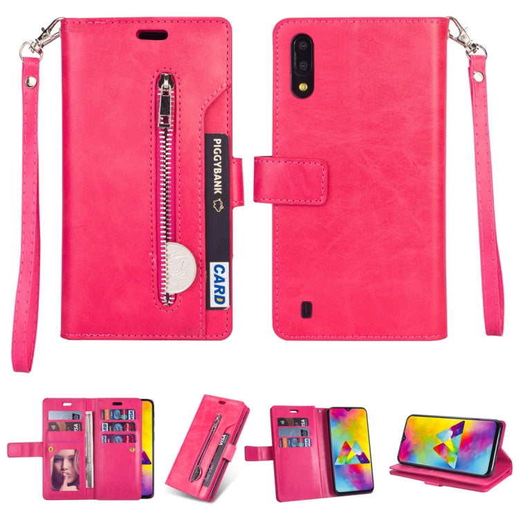 For Samsung Galaxy M10 / Galaxy A10 Multifunctional Zipper Horizontal Flip Leather Case with Holder & Wallet & 9 Card Slots & Lanyard