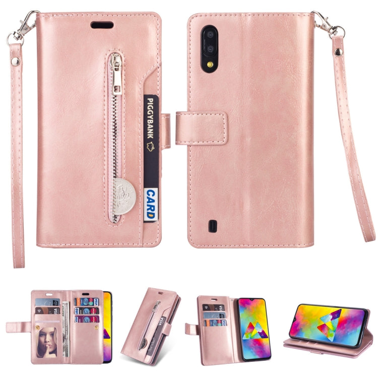 For Samsung Galaxy M10 / Galaxy A10 Multifunctional Zipper Horizontal Flip Leather Case with Holder & Wallet & 9 Card Slots & Lanyard