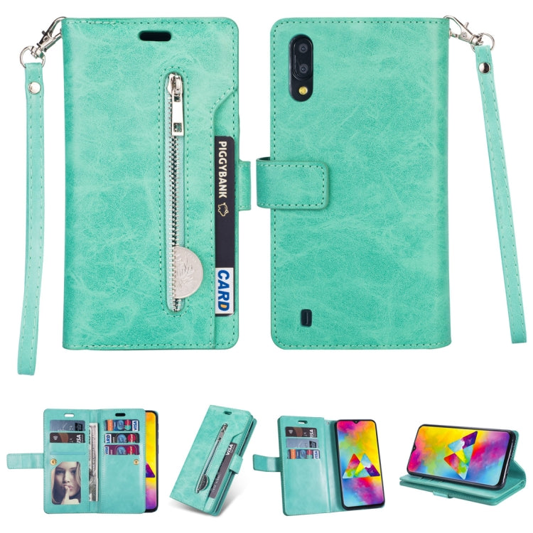 For Samsung Galaxy M10 / Galaxy A10 Multifunctional Zipper Horizontal Flip Leather Case with Holder & Wallet & 9 Card Slots & Lanyard