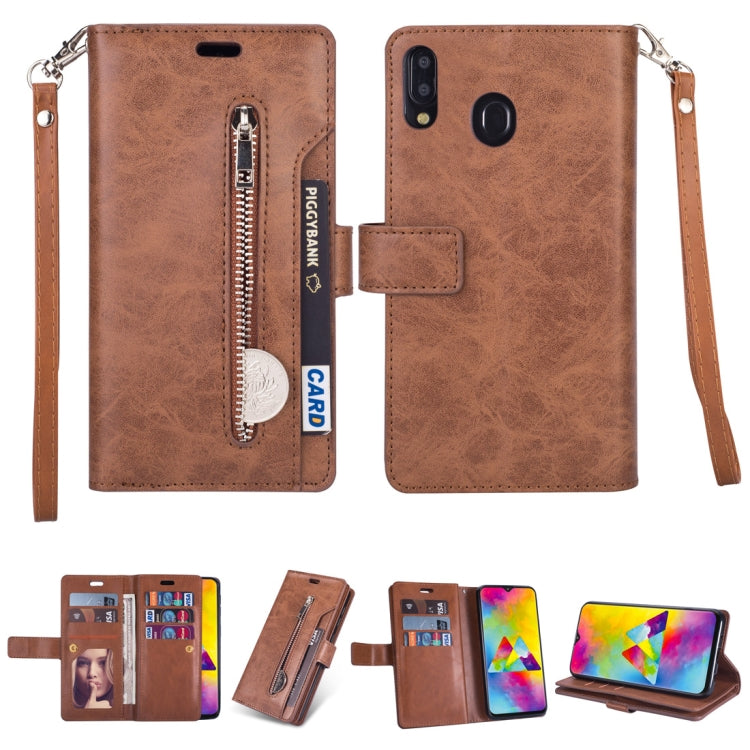For Samsung Galaxy M20 Multifunctional Zipper Horizontal Flip Leather Case with Holder & Wallet & 9 Card Slots & Lanyard