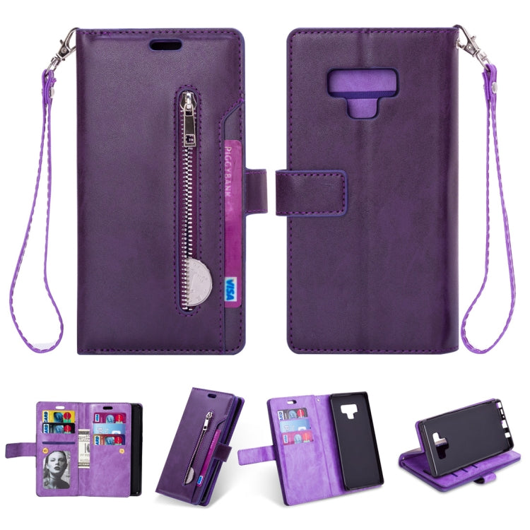 For Samsung Galaxy Note9 Multifunctional Zipper Horizontal Flip Leather Case with Holder & Wallet & 9 Card Slots & Lanyard