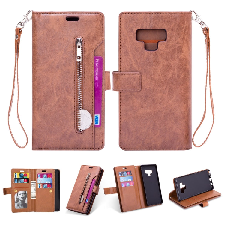 For Samsung Galaxy Note9 Multifunctional Zipper Horizontal Flip Leather Case with Holder & Wallet & 9 Card Slots & Lanyard