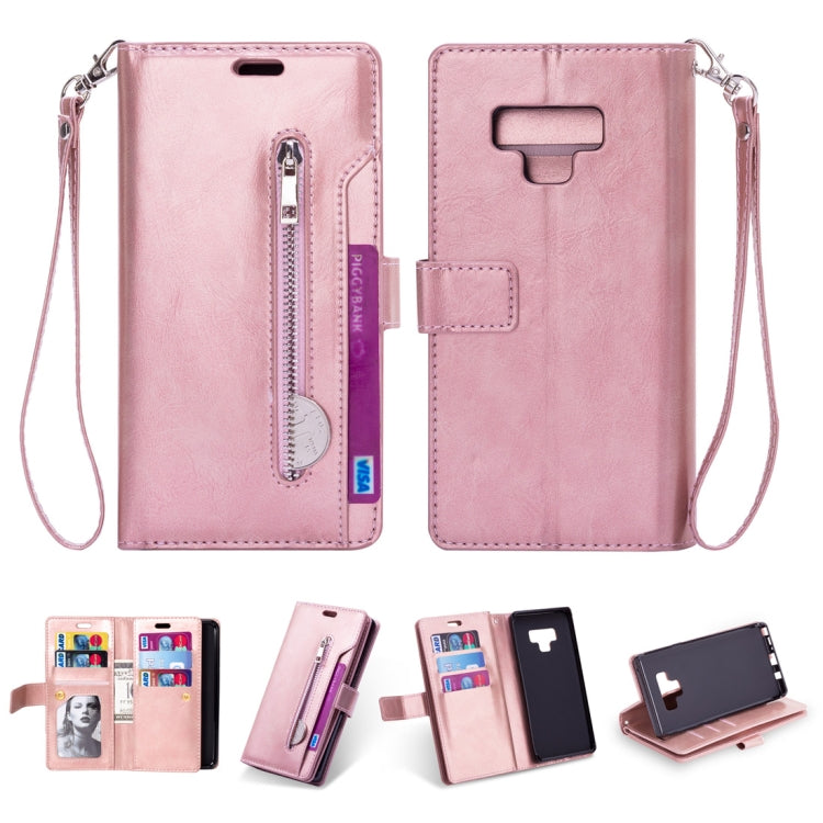 For Samsung Galaxy Note9 Multifunctional Zipper Horizontal Flip Leather Case with Holder & Wallet & 9 Card Slots & Lanyard