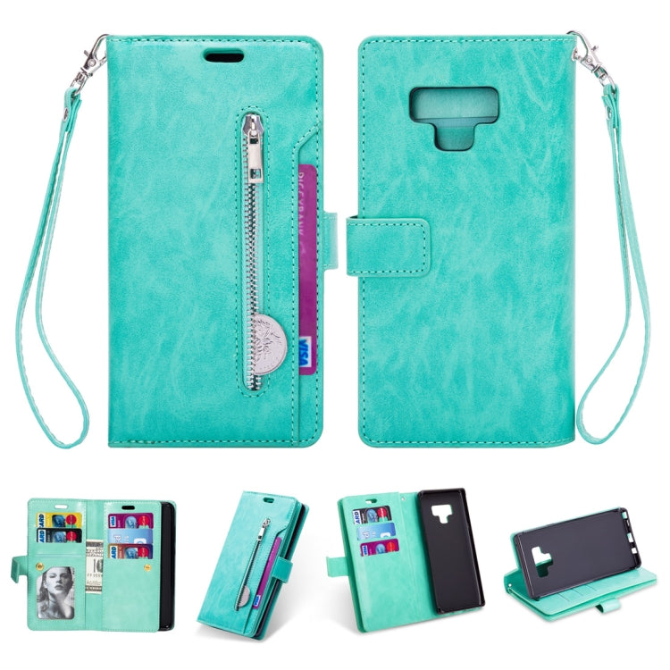 For Samsung Galaxy Note9 Multifunctional Zipper Horizontal Flip Leather Case with Holder & Wallet & 9 Card Slots & Lanyard