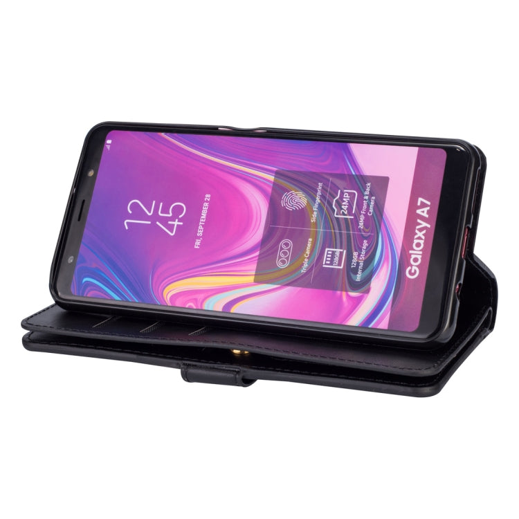 For Samsung Galaxy A7 (2018) Multifunctional Zipper Horizontal Flip Leather Case with Holder & Wallet & 9 Card Slots & Lanyard