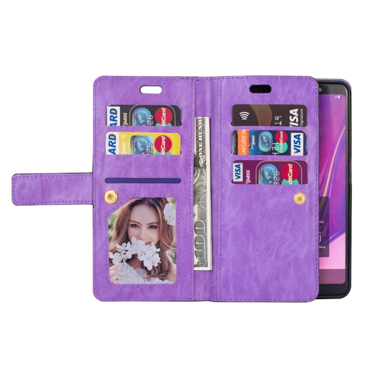 For Samsung Galaxy A7 (2018) Multifunctional Zipper Horizontal Flip Leather Case with Holder & Wallet & 9 Card Slots & Lanyard