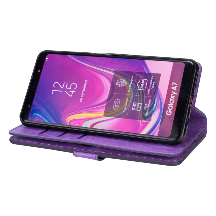 For Samsung Galaxy A7 (2018) Multifunctional Zipper Horizontal Flip Leather Case with Holder & Wallet & 9 Card Slots & Lanyard