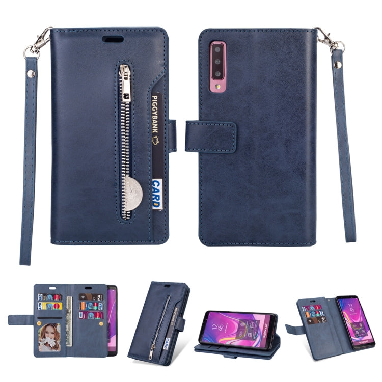For Samsung Galaxy A7 (2018) Multifunctional Zipper Horizontal Flip Leather Case with Holder & Wallet & 9 Card Slots & Lanyard