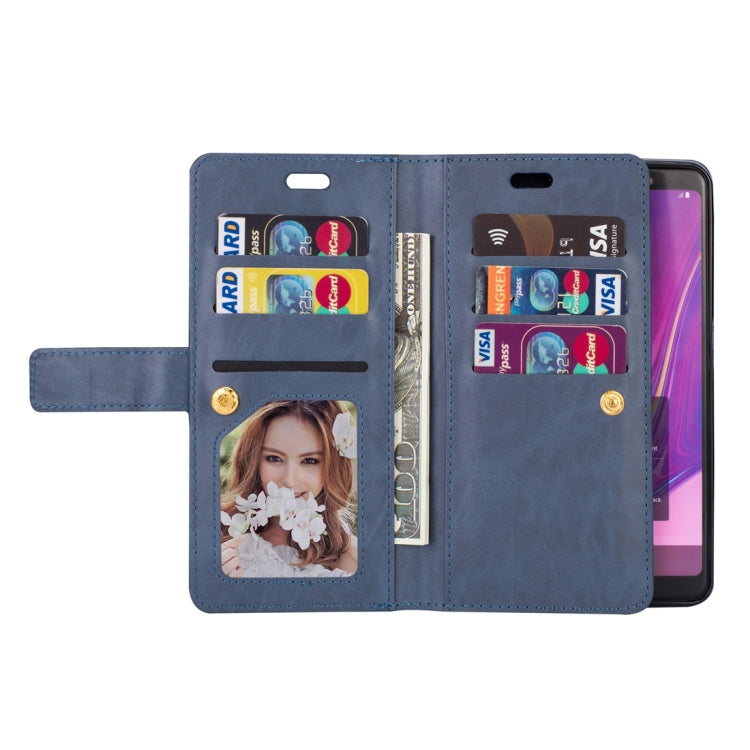 For Samsung Galaxy A7 (2018) Multifunctional Zipper Horizontal Flip Leather Case with Holder & Wallet & 9 Card Slots & Lanyard