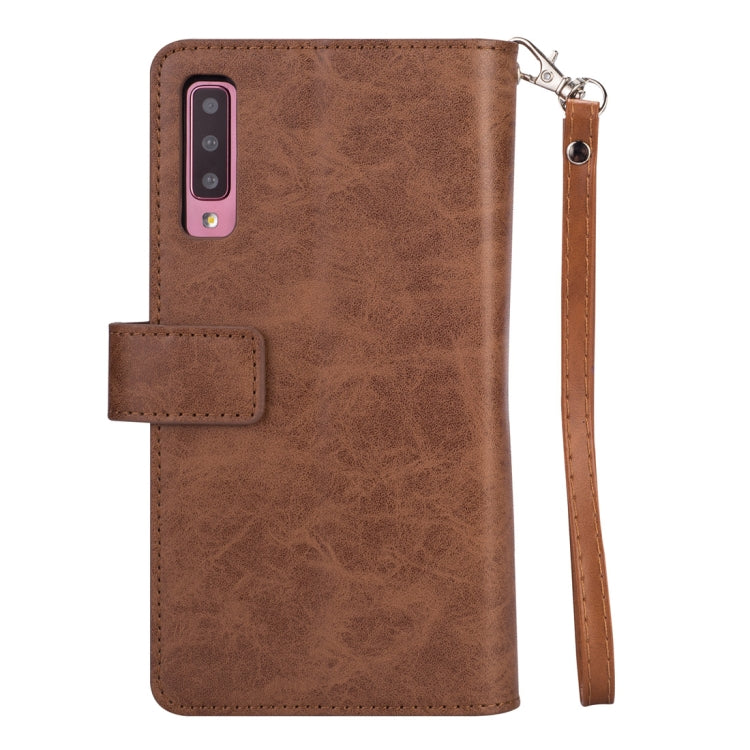 For Samsung Galaxy A7 (2018) Multifunctional Zipper Horizontal Flip Leather Case with Holder & Wallet & 9 Card Slots & Lanyard