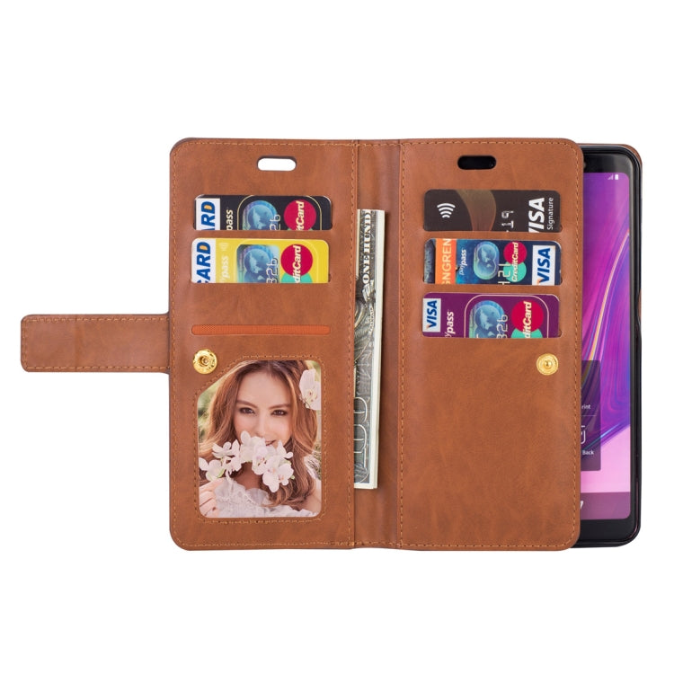 For Samsung Galaxy A7 (2018) Multifunctional Zipper Horizontal Flip Leather Case with Holder & Wallet & 9 Card Slots & Lanyard