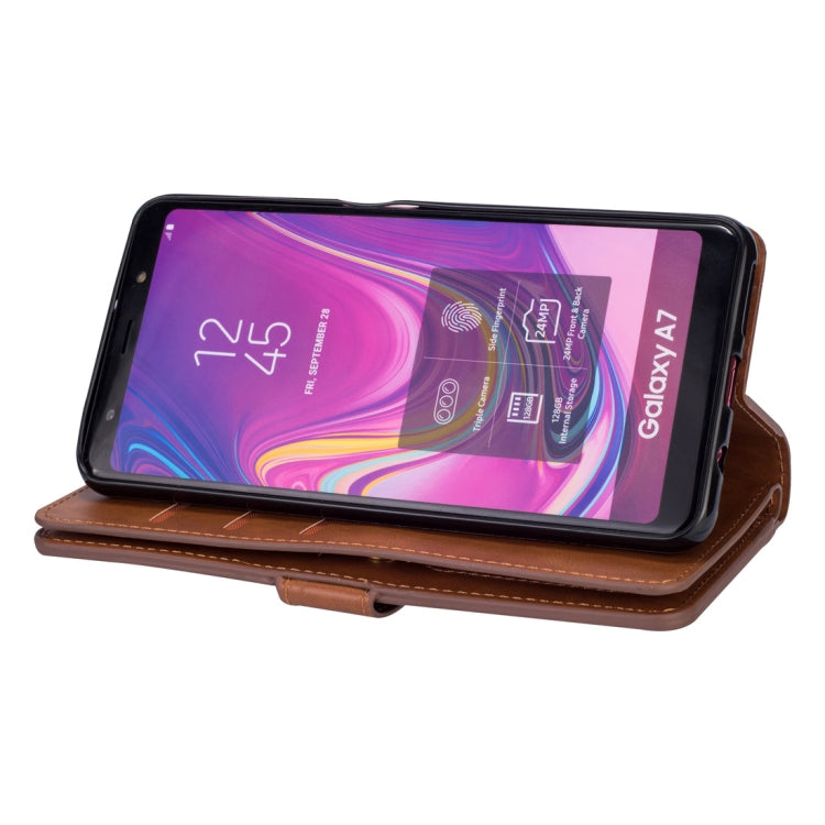 For Samsung Galaxy A7 (2018) Multifunctional Zipper Horizontal Flip Leather Case with Holder & Wallet & 9 Card Slots & Lanyard