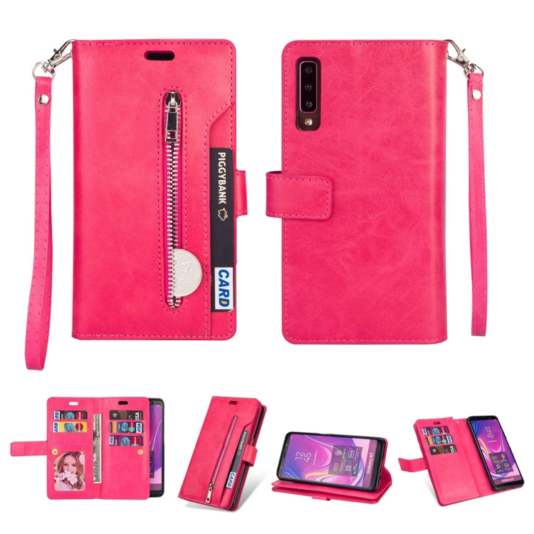 For Samsung Galaxy A7 (2018) Multifunctional Zipper Horizontal Flip Leather Case with Holder & Wallet & 9 Card Slots & Lanyard