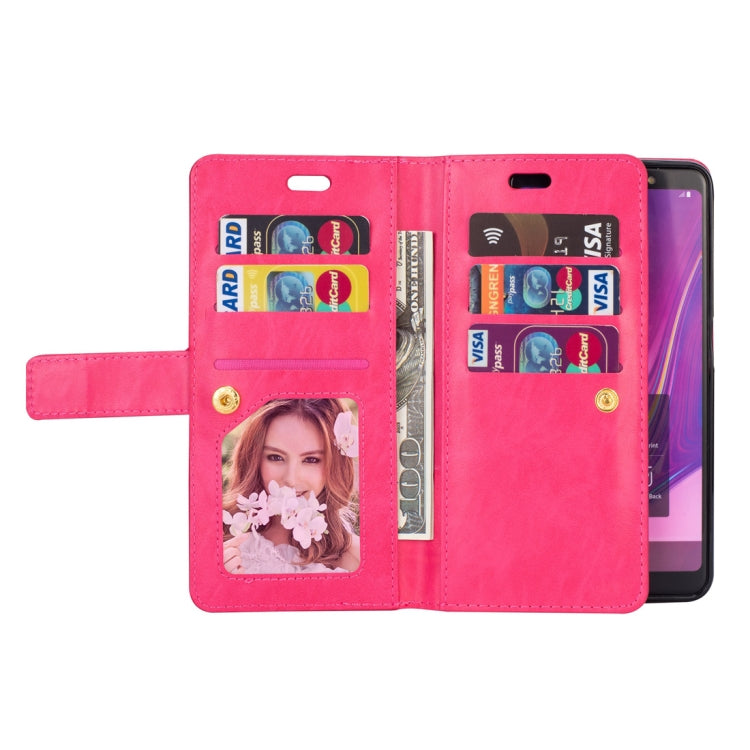 For Samsung Galaxy A7 (2018) Multifunctional Zipper Horizontal Flip Leather Case with Holder & Wallet & 9 Card Slots & Lanyard