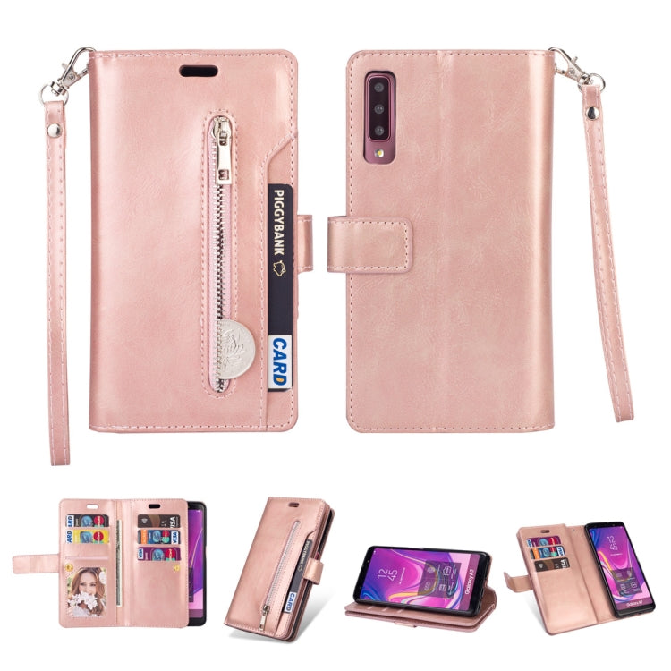For Samsung Galaxy A7 (2018) Multifunctional Zipper Horizontal Flip Leather Case with Holder & Wallet & 9 Card Slots & Lanyard