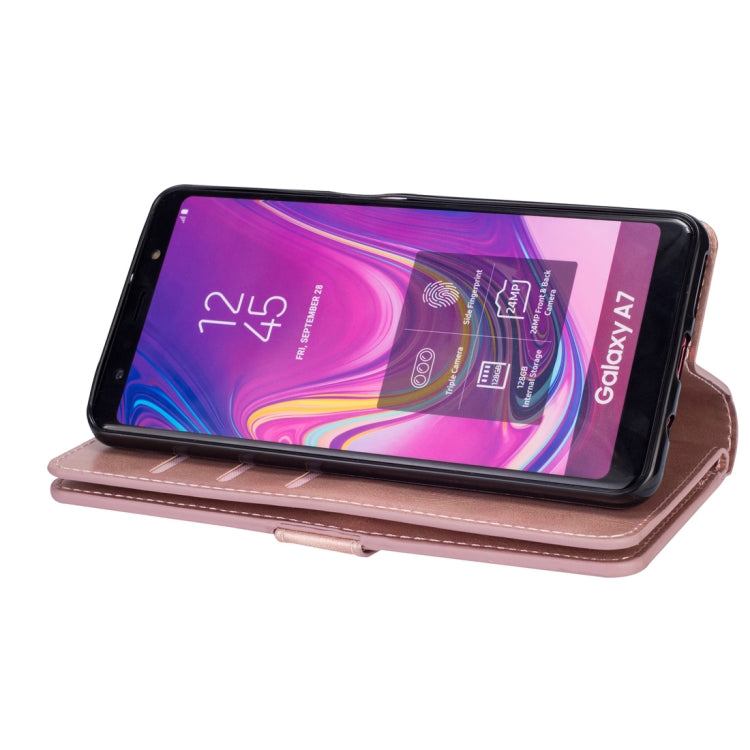 For Samsung Galaxy A7 (2018) Multifunctional Zipper Horizontal Flip Leather Case with Holder & Wallet & 9 Card Slots & Lanyard