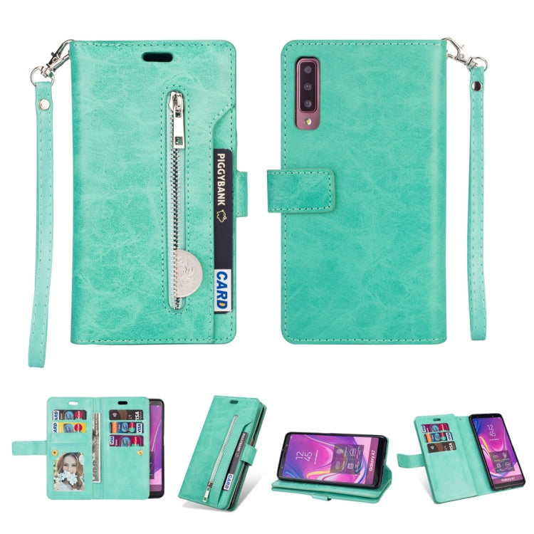 For Samsung Galaxy A7 (2018) Multifunctional Zipper Horizontal Flip Leather Case with Holder & Wallet & 9 Card Slots & Lanyard