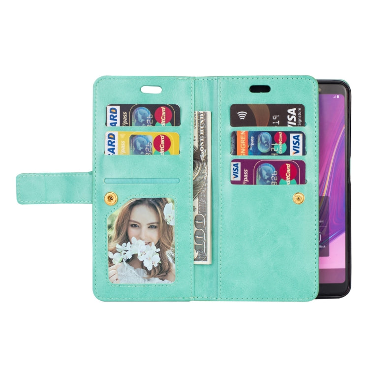 For Samsung Galaxy A7 (2018) Multifunctional Zipper Horizontal Flip Leather Case with Holder & Wallet & 9 Card Slots & Lanyard