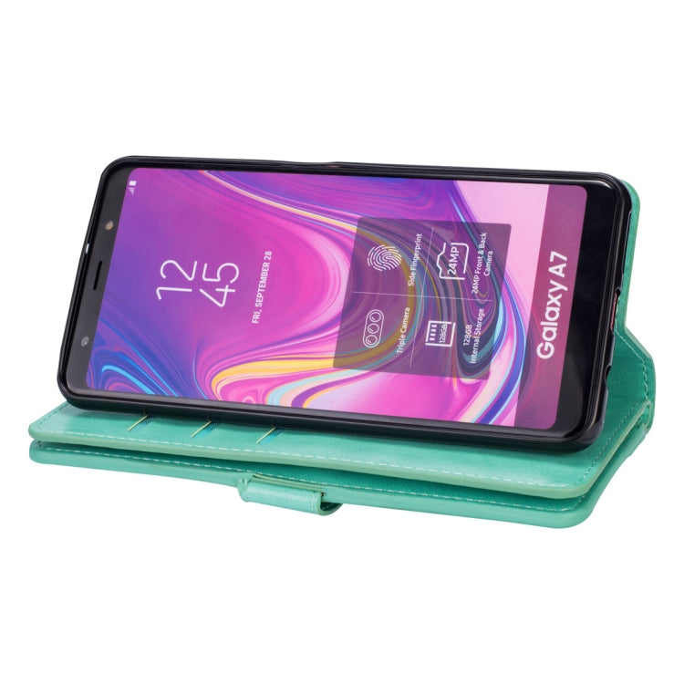 For Samsung Galaxy A7 (2018) Multifunctional Zipper Horizontal Flip Leather Case with Holder & Wallet & 9 Card Slots & Lanyard