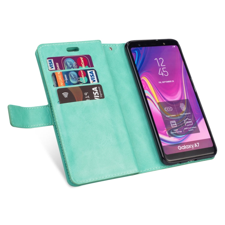 For Samsung Galaxy A7 (2018) Multifunctional Zipper Horizontal Flip Leather Case with Holder & Wallet & 9 Card Slots & Lanyard