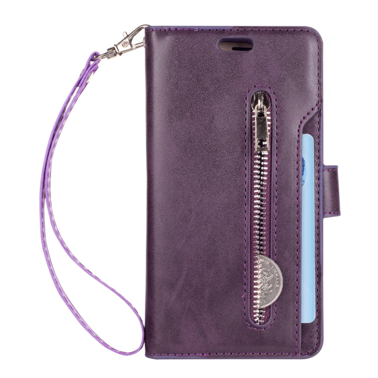 For Samsung Galaxy J3 (2018) / Galaxy J7 (2018) Multifunctional Zipper Horizontal Flip Leather Case with Holder & Wallet & 9 Card Slots & Lanyard
