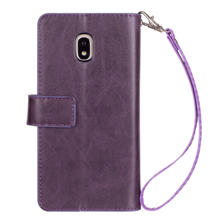 For Samsung Galaxy J3 (2018) / Galaxy J7 (2018) Multifunctional Zipper Horizontal Flip Leather Case with Holder & Wallet & 9 Card Slots & Lanyard
