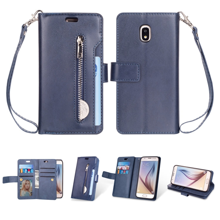 For Samsung Galaxy J3 (2018) / Galaxy J7 (2018) Multifunctional Zipper Horizontal Flip Leather Case with Holder & Wallet & 9 Card Slots & Lanyard