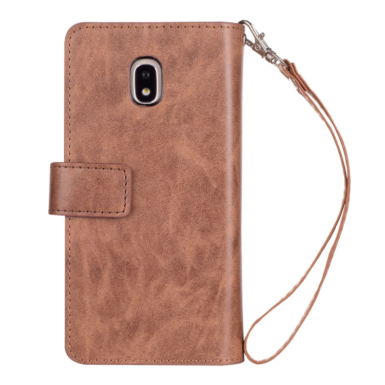 For Samsung Galaxy J3 (2018) / Galaxy J7 (2018) Multifunctional Zipper Horizontal Flip Leather Case with Holder & Wallet & 9 Card Slots & Lanyard