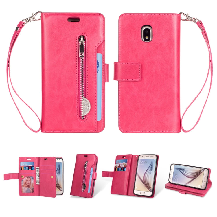 For Samsung Galaxy J3 (2018) / Galaxy J7 (2018) Multifunctional Zipper Horizontal Flip Leather Case with Holder & Wallet & 9 Card Slots & Lanyard