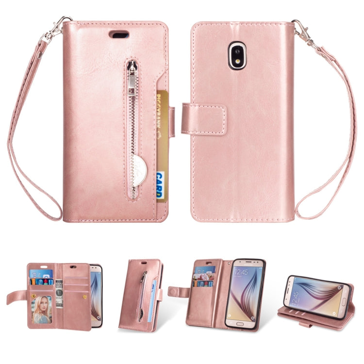 For Samsung Galaxy J3 (2018) / Galaxy J7 (2018) Multifunctional Zipper Horizontal Flip Leather Case with Holder & Wallet & 9 Card Slots & Lanyard