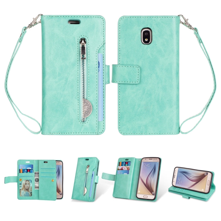 For Samsung Galaxy J3 (2018) / Galaxy J7 (2018) Multifunctional Zipper Horizontal Flip Leather Case with Holder & Wallet & 9 Card Slots & Lanyard