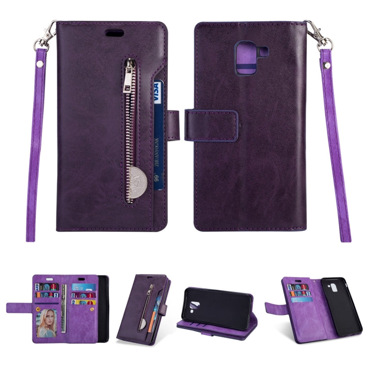 For Samsung Galaxy J6 (2018)  EU Version Multifunctional Zipper Horizontal Flip Leather Case with Holder & Wallet & 9 Card Slots & Lanyard