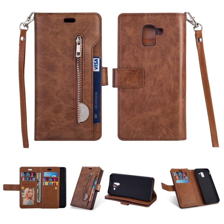 For Samsung Galaxy J6 (2018)  EU Version Multifunctional Zipper Horizontal Flip Leather Case with Holder & Wallet & 9 Card Slots & Lanyard