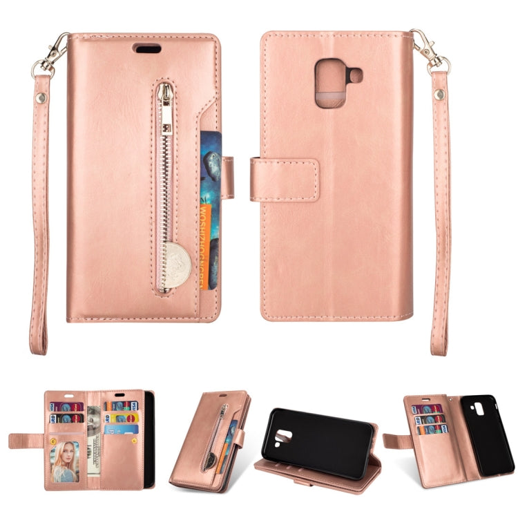 For Samsung Galaxy J6 (2018)  EU Version Multifunctional Zipper Horizontal Flip Leather Case with Holder & Wallet & 9 Card Slots & Lanyard