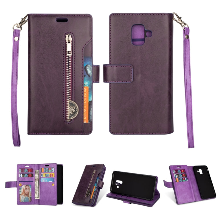 For Samsung Galaxy A6 (2018) Multifunctional Zipper Horizontal Flip Leather Case with Holder & Wallet & 9 Card Slots & Lanyard