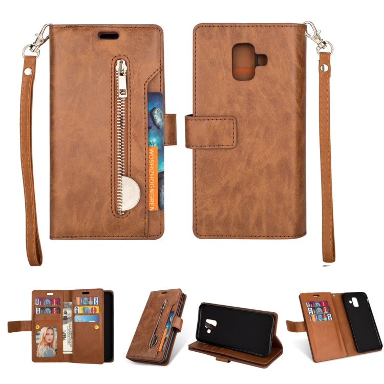For Samsung Galaxy A6 (2018) Multifunctional Zipper Horizontal Flip Leather Case with Holder & Wallet & 9 Card Slots & Lanyard