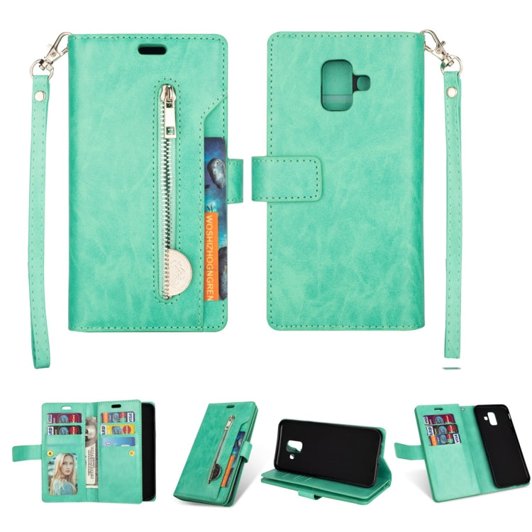 For Samsung Galaxy A6 (2018) Multifunctional Zipper Horizontal Flip Leather Case with Holder & Wallet & 9 Card Slots & Lanyard