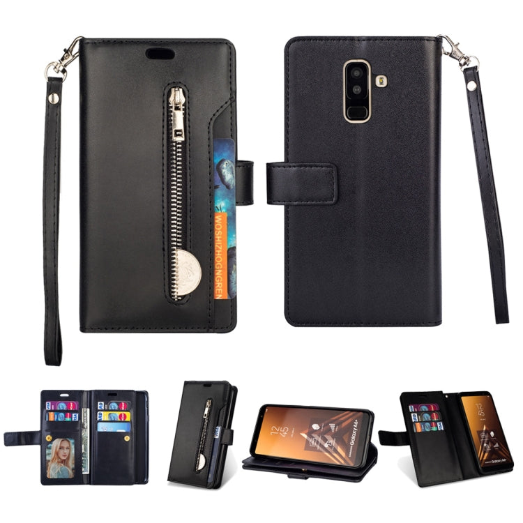 For Samsung Galaxy A6+ / Galaxy J8 (2018) Multifunctional Zipper Horizontal Flip Leather Case with Holder & Wallet & 9 Card Slots & Lanyard
